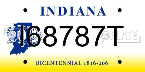 I68787T Indiana License Plate