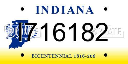 I716182 Indiana License Plate