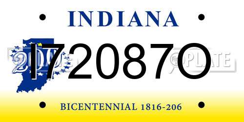 I72087O Indiana License Plate