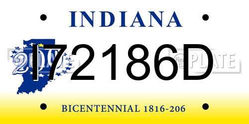 I72186D Indiana License Plate