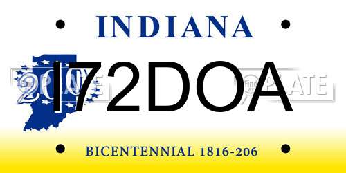 I72DOA Indiana License Plate