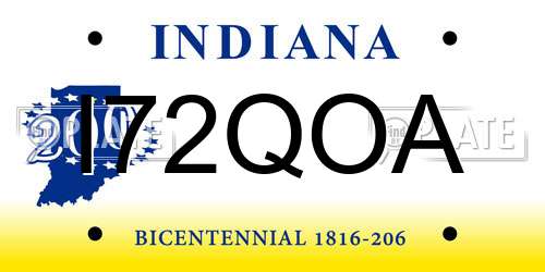 I72QOA Indiana License Plate