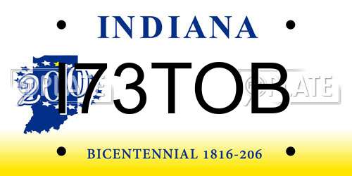 I73TOB Indiana License Plate