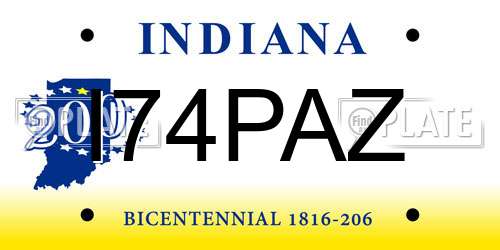 I74PAZ Indiana License Plate