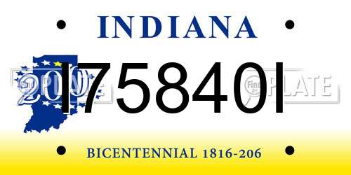 I75840I Indiana License Plate