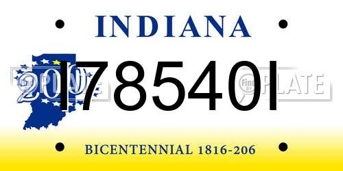 I78540I Indiana License Plate