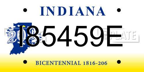 I85459E Indiana License Plate