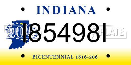 I85498I Indiana License Plate