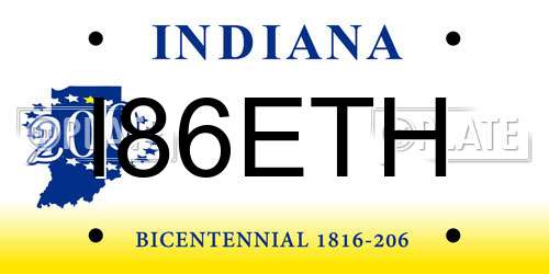 I86ETH Indiana License Plate
