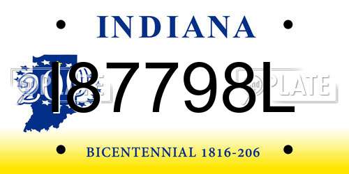 I87798L Indiana License Plate