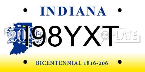 I98YXT Indiana License Plate