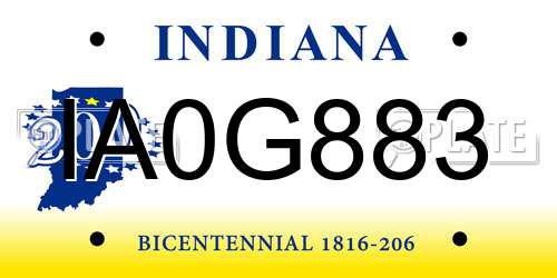 IA0G883 Indiana License Plate