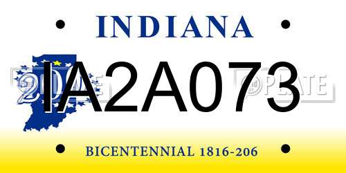 IA2A073 Indiana License Plate