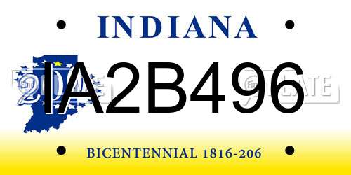 IA2B496 Indiana License Plate