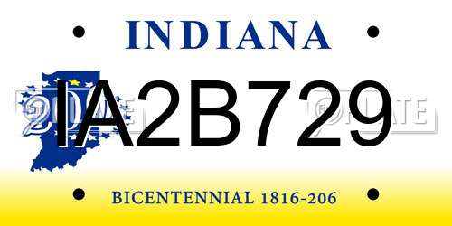 IA2B729 Indiana License Plate