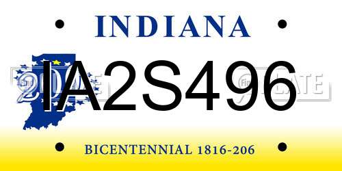 IA2S496 Indiana License Plate