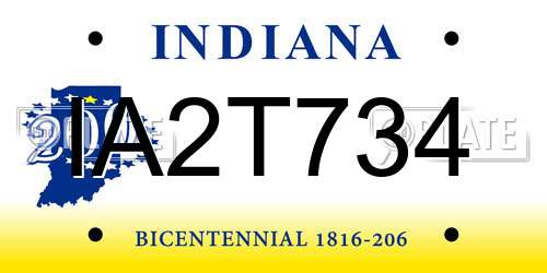 IA2T734 Indiana License Plate