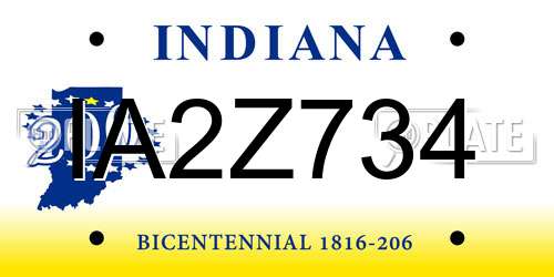 IA2Z734 Indiana License Plate