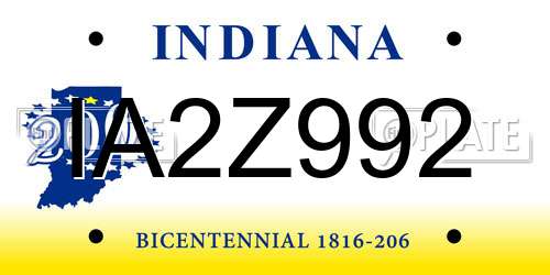 IA2Z992 Indiana License Plate