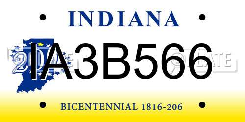 IA3B566 Indiana License Plate