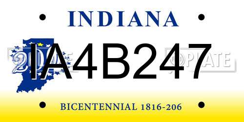 IA4B247 Indiana License Plate