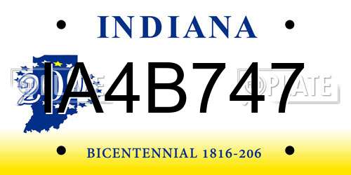 IA4B747 Indiana License Plate