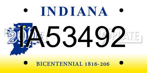 IA53492 Indiana License Plate