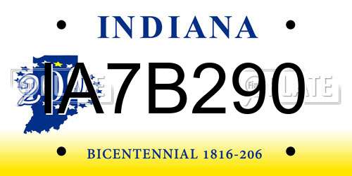 IA7B290 Indiana License Plate