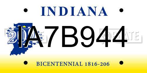 IA7B944 Indiana License Plate
