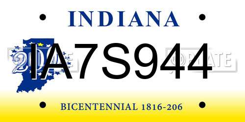 IA7S944 Indiana License Plate