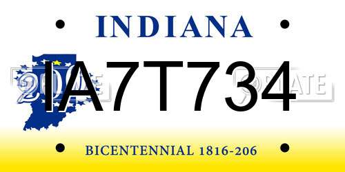 IA7T734 Indiana License Plate