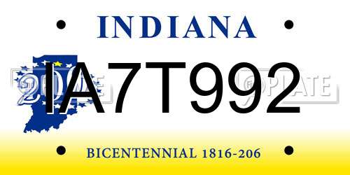 IA7T992 Indiana License Plate