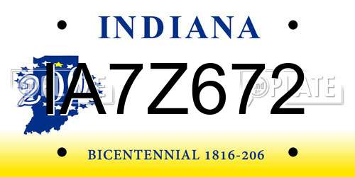 IA7Z672 Indiana License Plate
