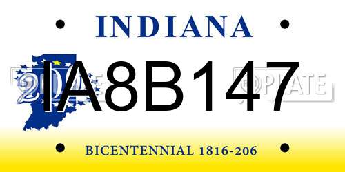 IA8B147 Indiana License Plate