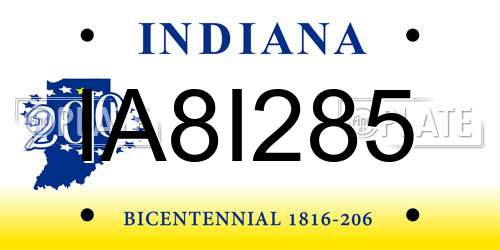 IA8I285 Indiana License Plate