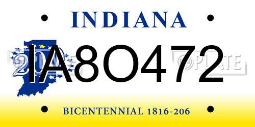 IA8O472 Indiana License Plate