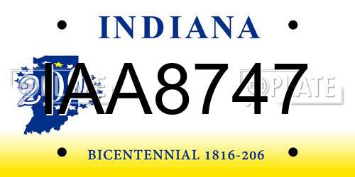 IAA8747 Indiana License Plate
