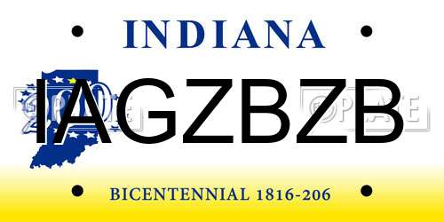 IAGZBZB Indiana License Plate