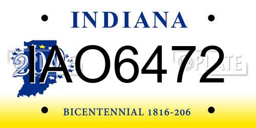 IAO6472 Indiana License Plate