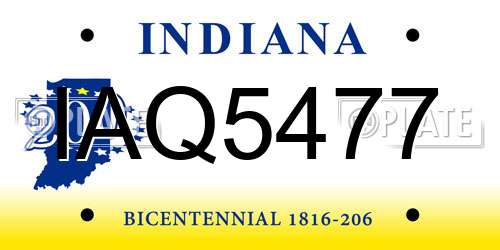 IAQ5477 Indiana License Plate