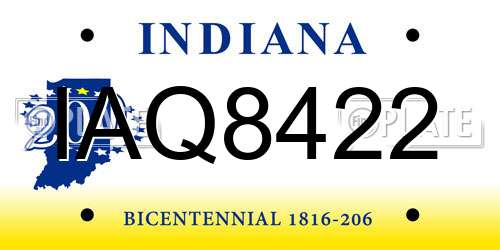 IAQ8422 Indiana License Plate