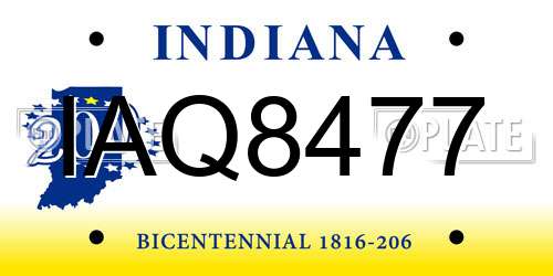 IAQ8477 Indiana License Plate