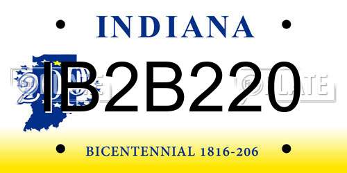 IB2B220 Indiana License Plate
