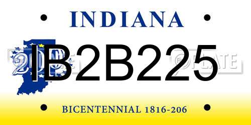 IB2B225 Indiana License Plate