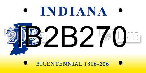 IB2B270 Indiana License Plate