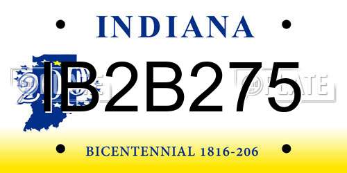 IB2B275 Indiana License Plate