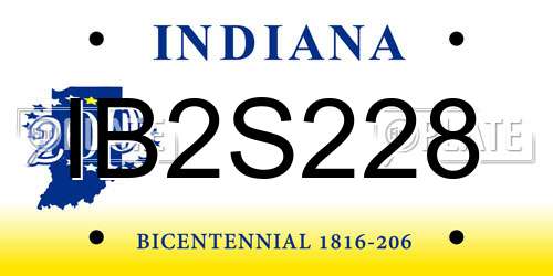 IB2S228 Indiana License Plate