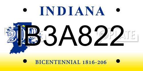 IB3A822 Indiana License Plate