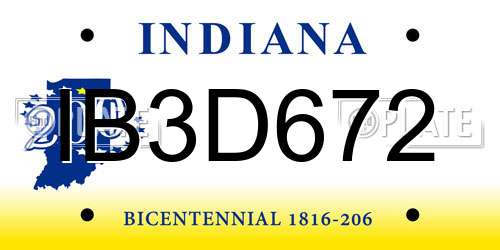 IB3D672 Indiana License Plate