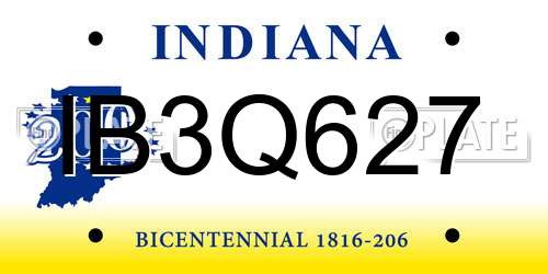 IB3Q627 Indiana License Plate